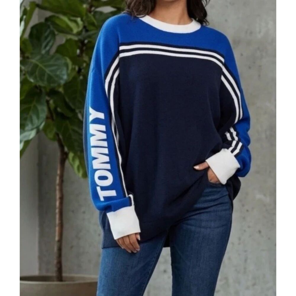 Tommy Hilfiger Racing Sweater Sz L Oversized Retro Streetwear Spellout 90s New